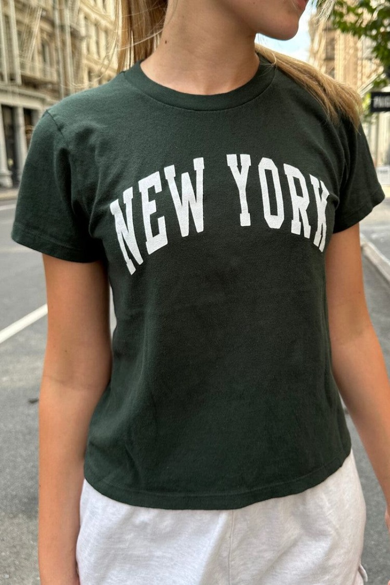 T-Shirt Brandy Melville Jamie New York Vert Foncé | TRR-59828228